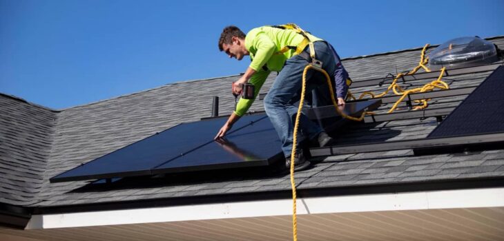 A rooftop solar installer