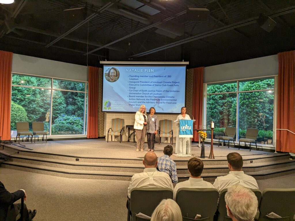 Natalie Pien receiving an award from Faith Alliance for Climate Solutions